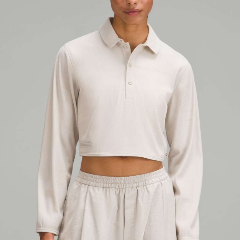 Lululemon lab Cupro Cropped Long-Sleeve Polo Shirt Dove Grey
